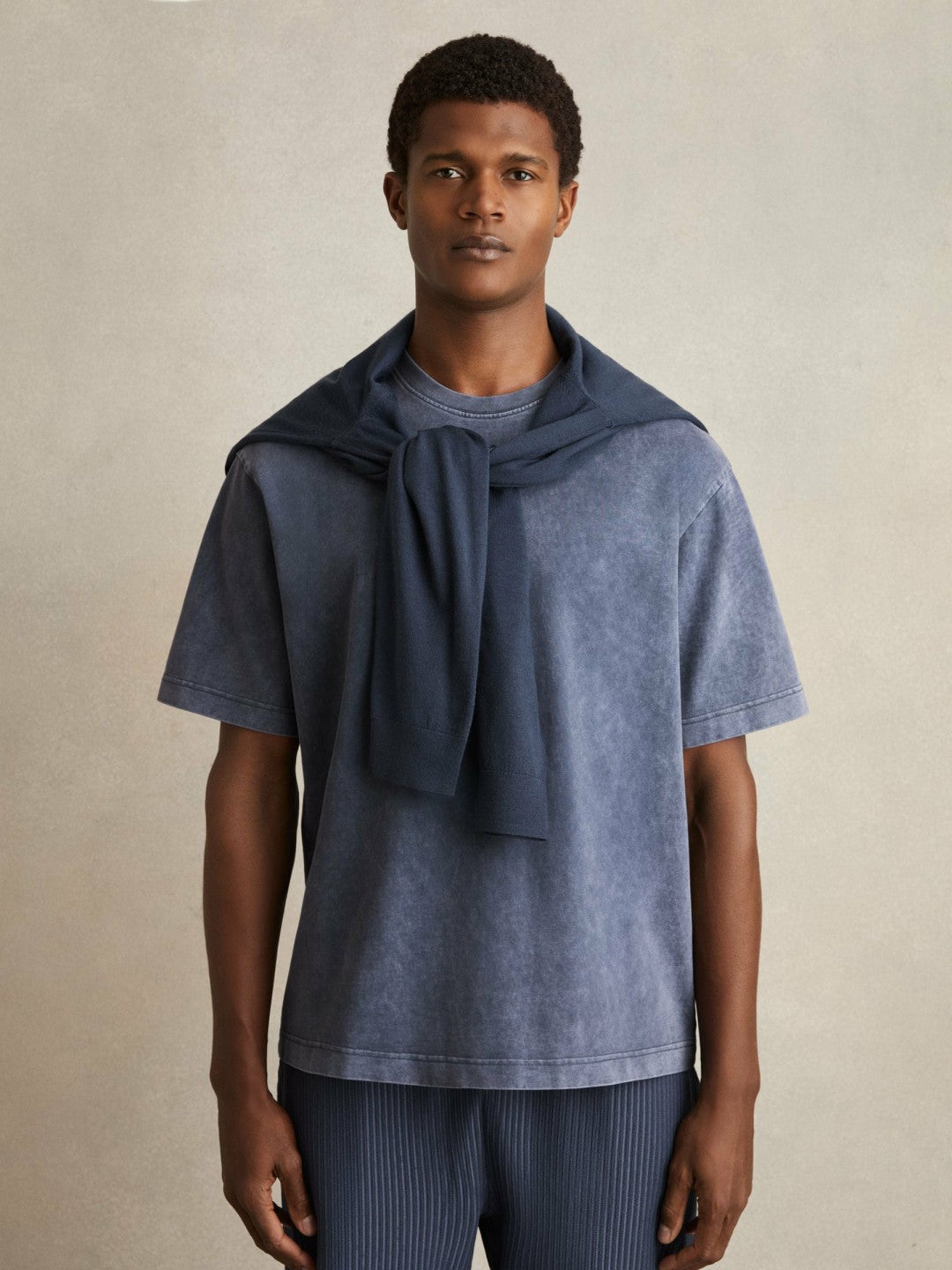 Cotton Garment-Dyed Oversize T-Shirt in Indigo Blue | Reiss Men New