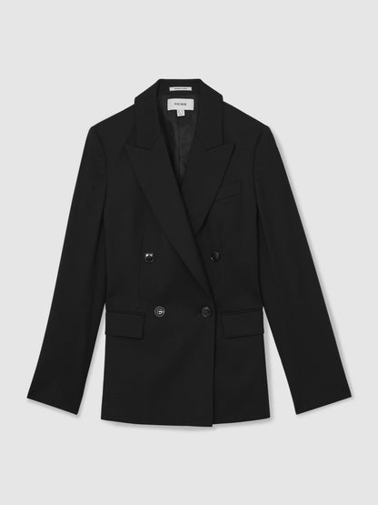 Wool Blend Double Breasted Suit Blazer in Black | Reiss Women New