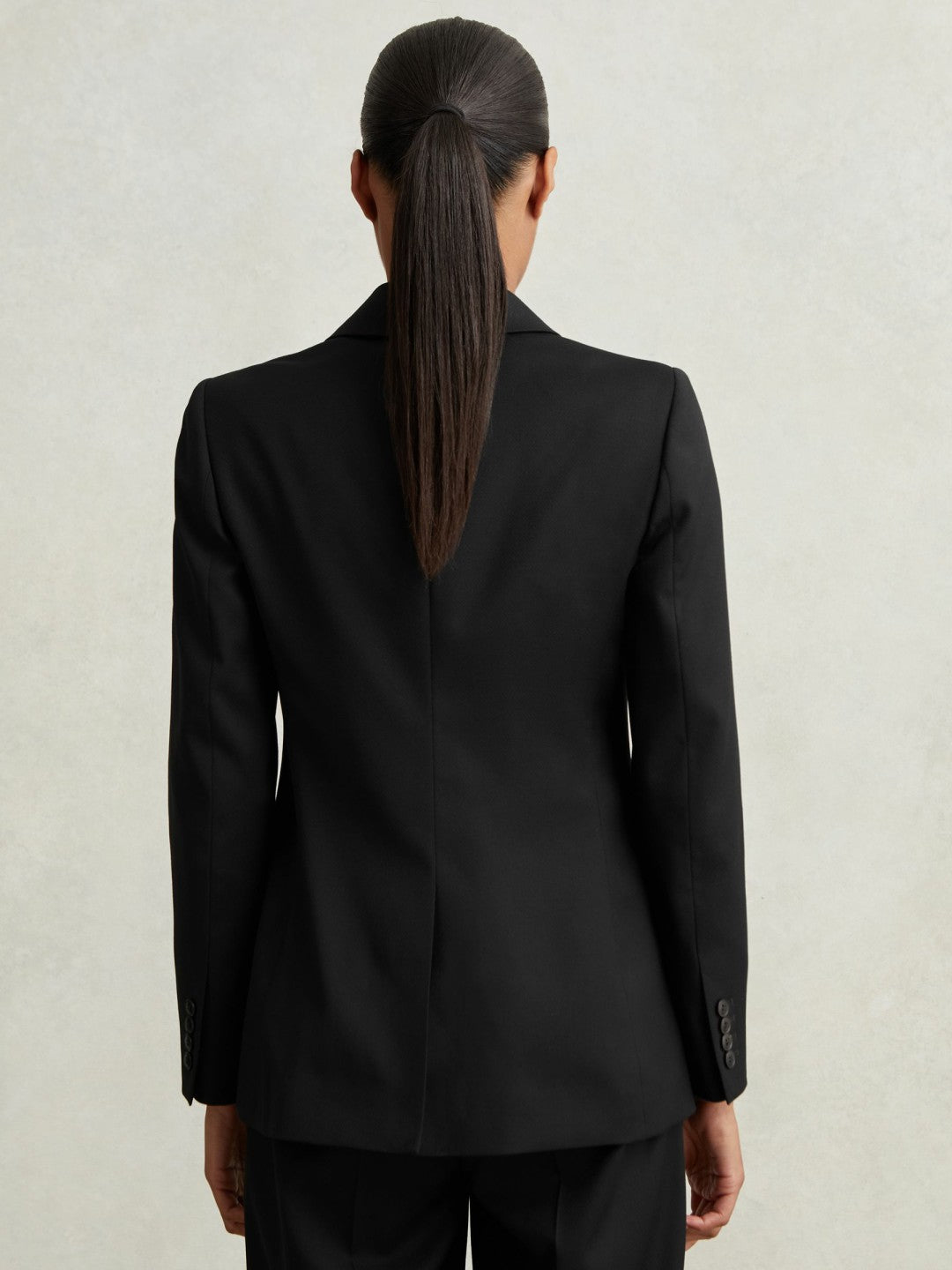 Wool Blend Double Breasted Suit Blazer in Black | Reiss Women New