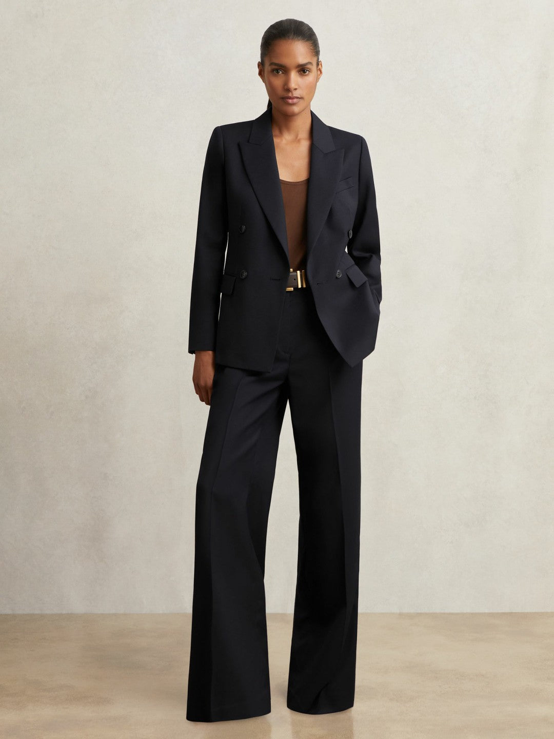 Petite Wool Blend Double Breasted Suit Blazer in Navy | Reiss Women Featured
