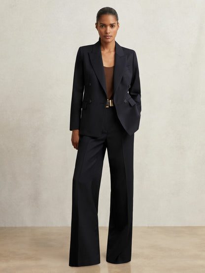 Petite Wool Blend Double Breasted Suit Blazer in Navy | Reiss Women Featured