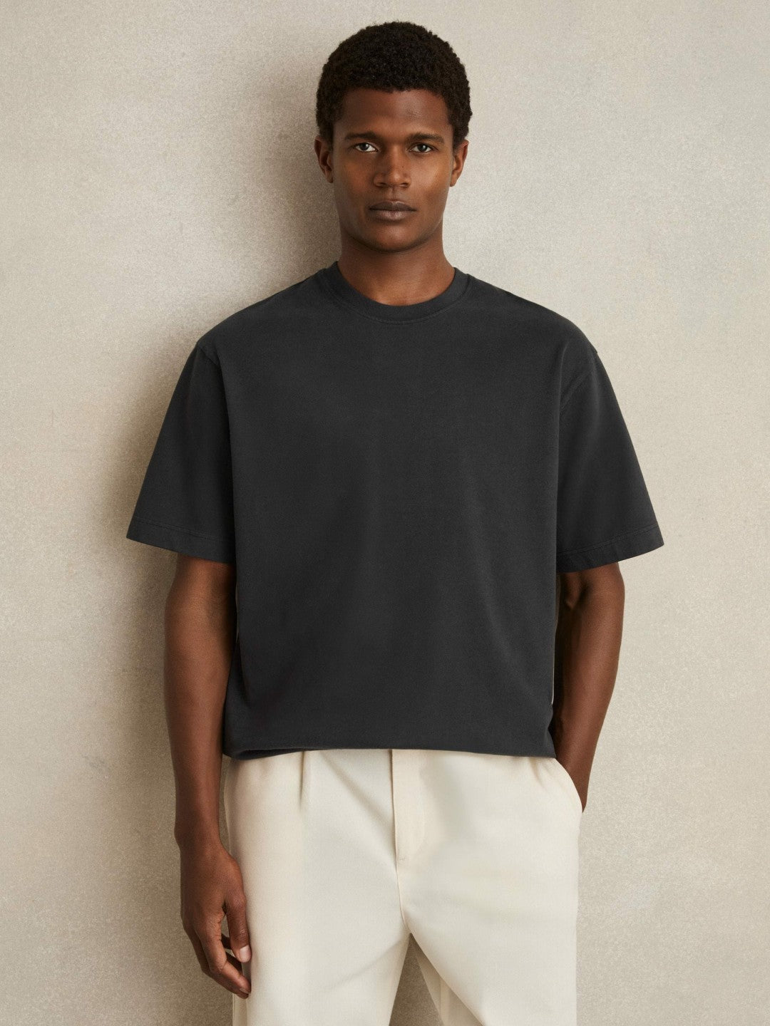 Cotton Garment-Dyed Oversize T-Shirt in Washed Black | Reiss Men Recommended