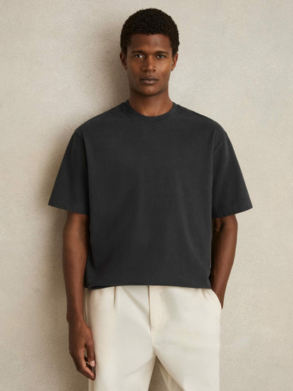 Cotton Garment-Dyed Oversize T-Shirt in Washed Black | Reiss Men Recommended