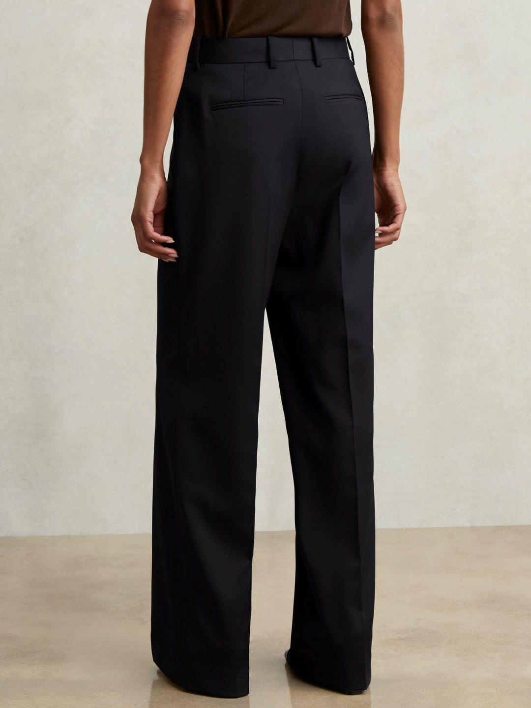 Petite Wool-Blend Wide-Leg Suit Trousers in Navy | Reiss Women Signature