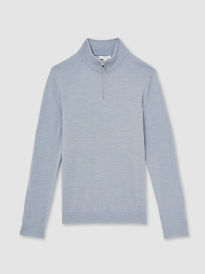 Merino Wool Half-Zip Jumper in Soft Blue | Reiss Men Best Seller