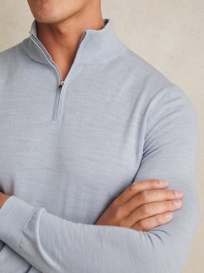 Merino Wool Half-Zip Jumper in Soft Blue | Reiss Men Best Seller