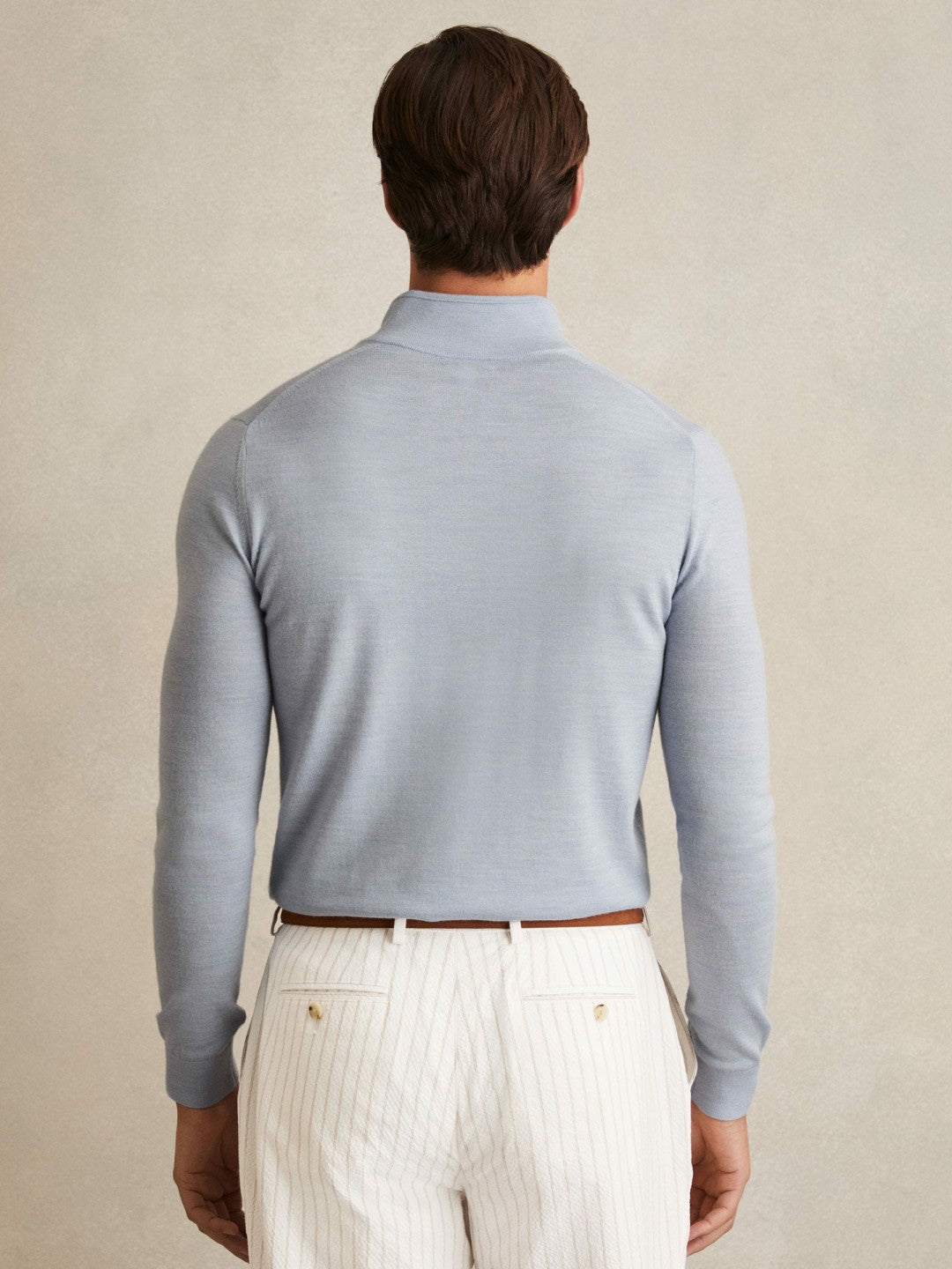 Merino Wool Half-Zip Jumper in Soft Blue | Reiss Men Best Seller