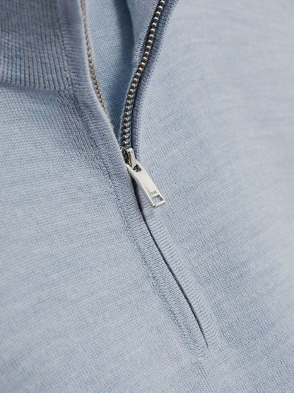 Merino Wool Half-Zip Jumper in Soft Blue | Reiss Men Best Seller