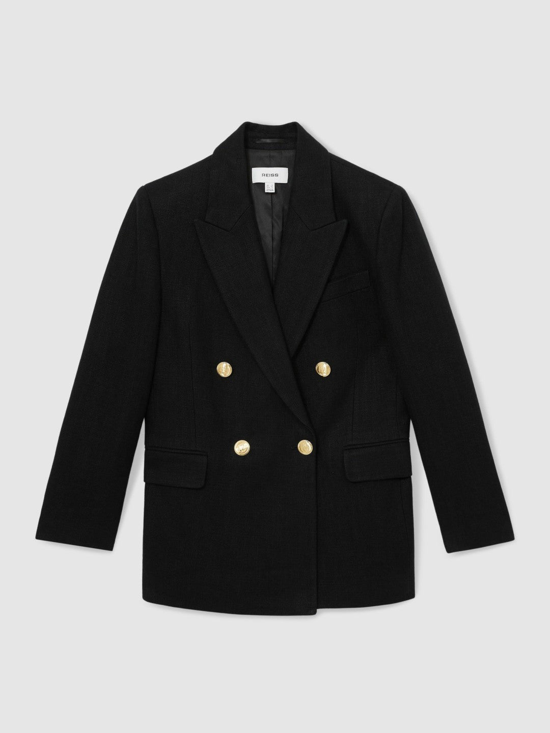 Petite Oversized Double-Breasted Blazer Linen-Blend in Black | Reiss Women Recommended