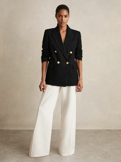 Petite Oversized Double-Breasted Blazer Linen-Blend in Black | Reiss Women Recommended