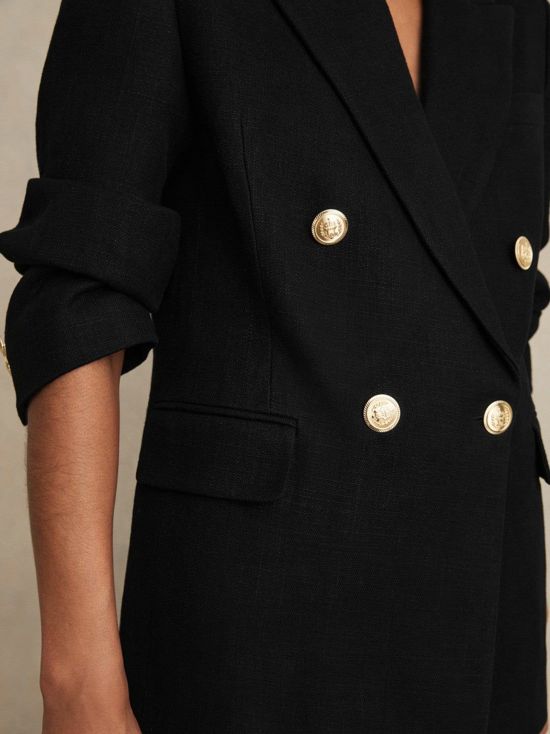 Petite Oversized Double-Breasted Blazer Linen-Blend in Black | Reiss Women Recommended