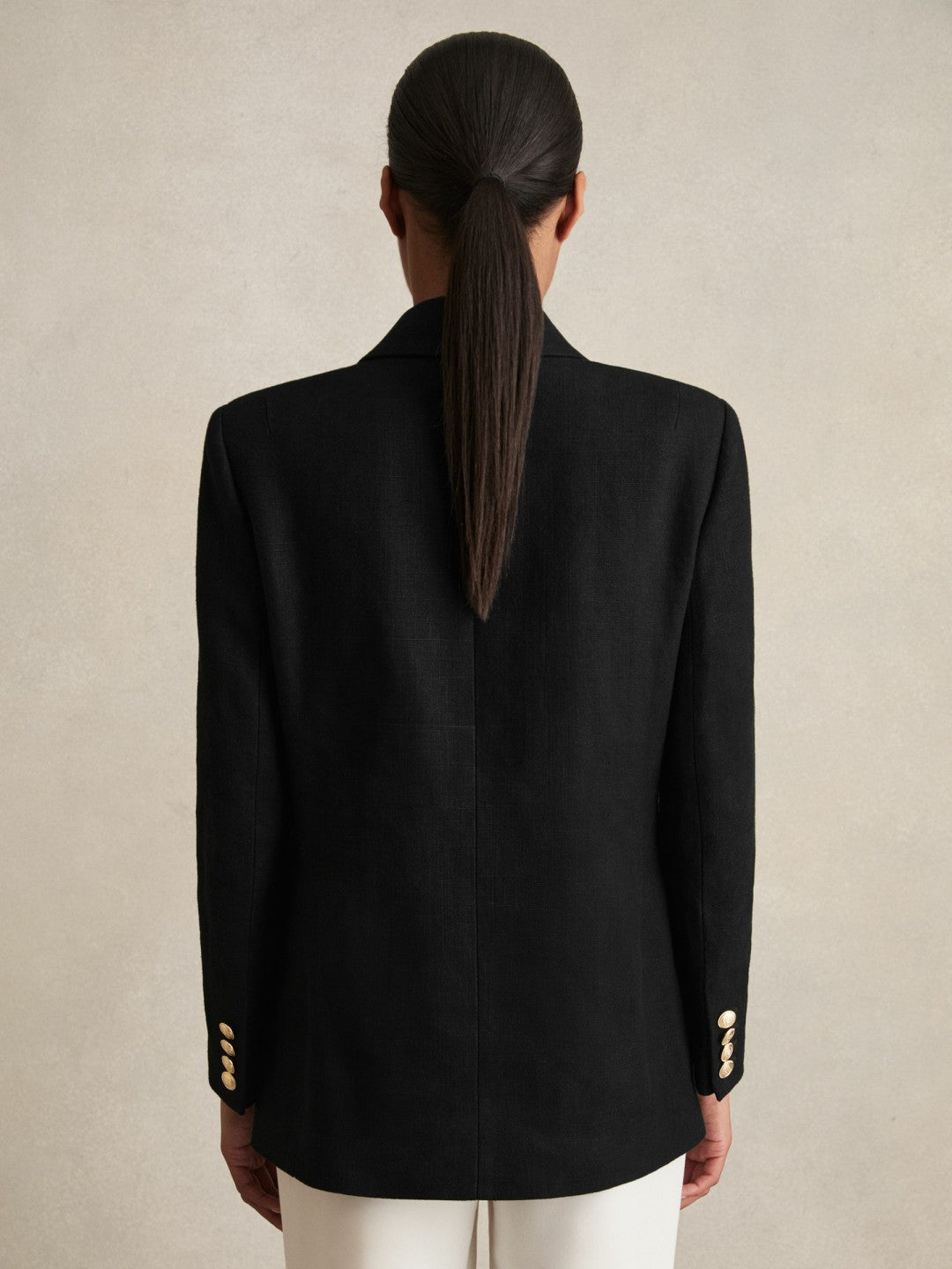 Petite Oversized Double-Breasted Blazer Linen-Blend in Black | Reiss Women Recommended