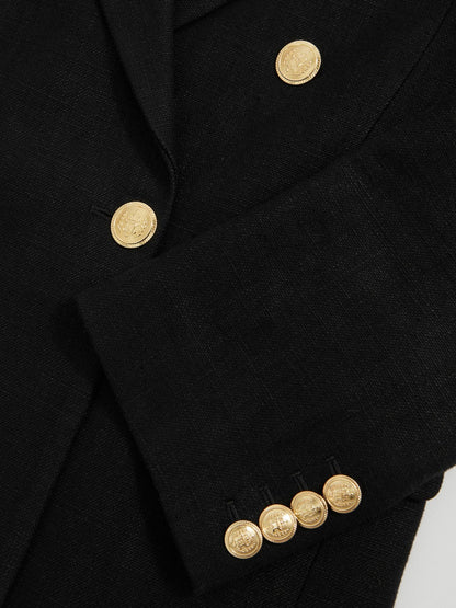 Petite Oversized Double-Breasted Blazer Linen-Blend in Black | Reiss Women Recommended