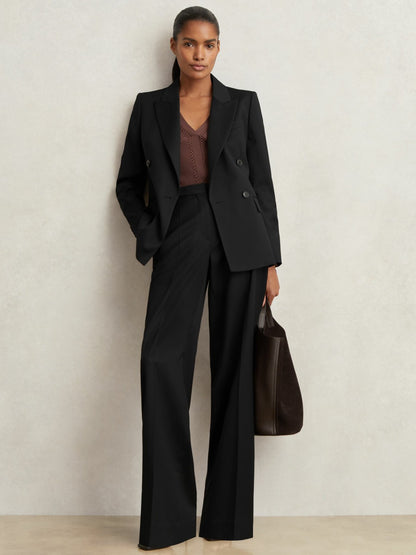 Petite Wool Blend Double Breasted Suit Blazer in Black | Reiss Women Premium