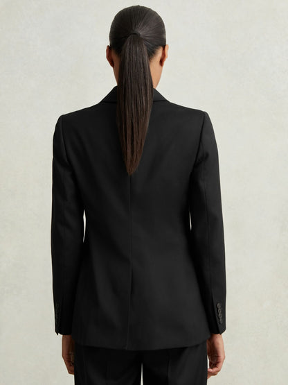 Petite Wool Blend Double Breasted Suit Blazer in Black | Reiss Women Premium