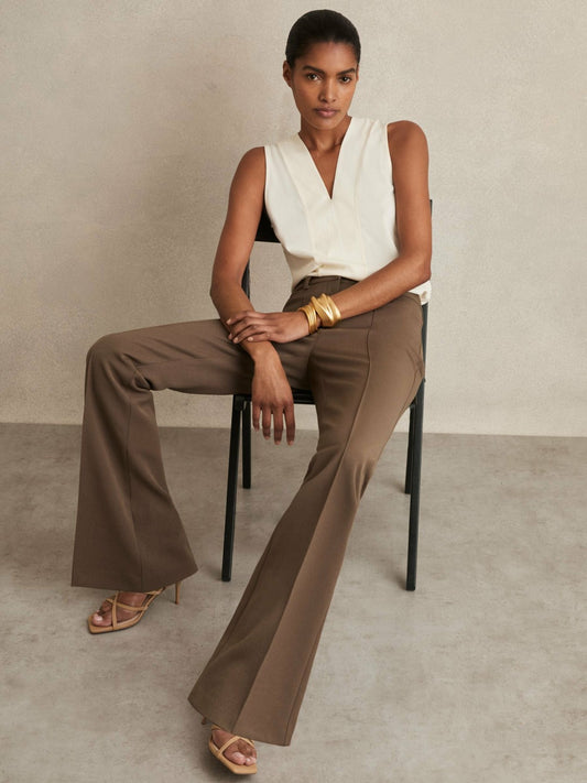 Flared Suit Trousers in Mink Neutral | Reiss Women New