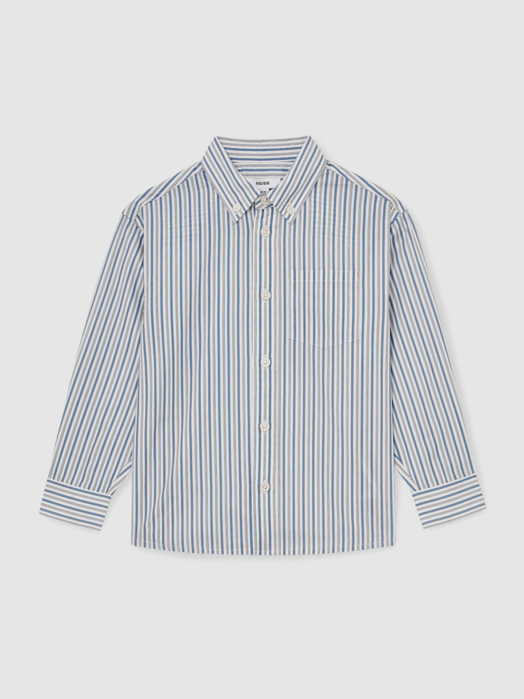 9-13 yrs Cotton-Poplin Striped Oversize Shirt in Blue/White | Reiss Children & Baby New