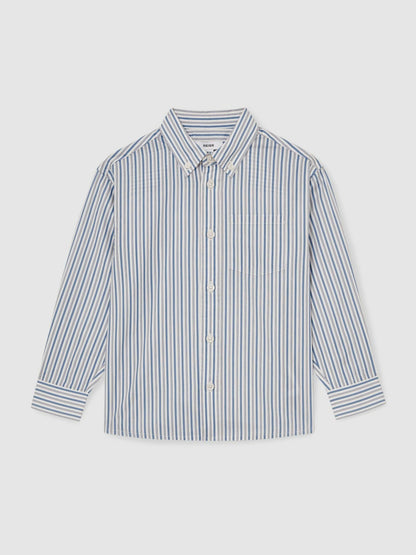 9-13 yrs Cotton-Poplin Striped Oversize Shirt in Blue/White | Reiss Children & Baby New
