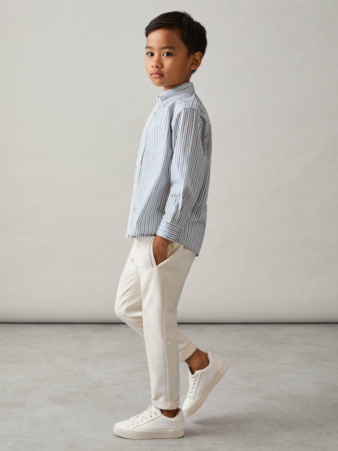9-13 yrs Cotton-Poplin Striped Oversize Shirt in Blue/White | Reiss Children & Baby New