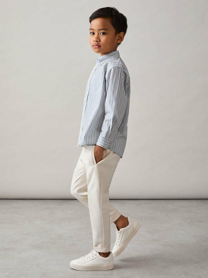 9-13 yrs Cotton-Poplin Striped Oversize Shirt in Blue/White | Reiss Children & Baby New