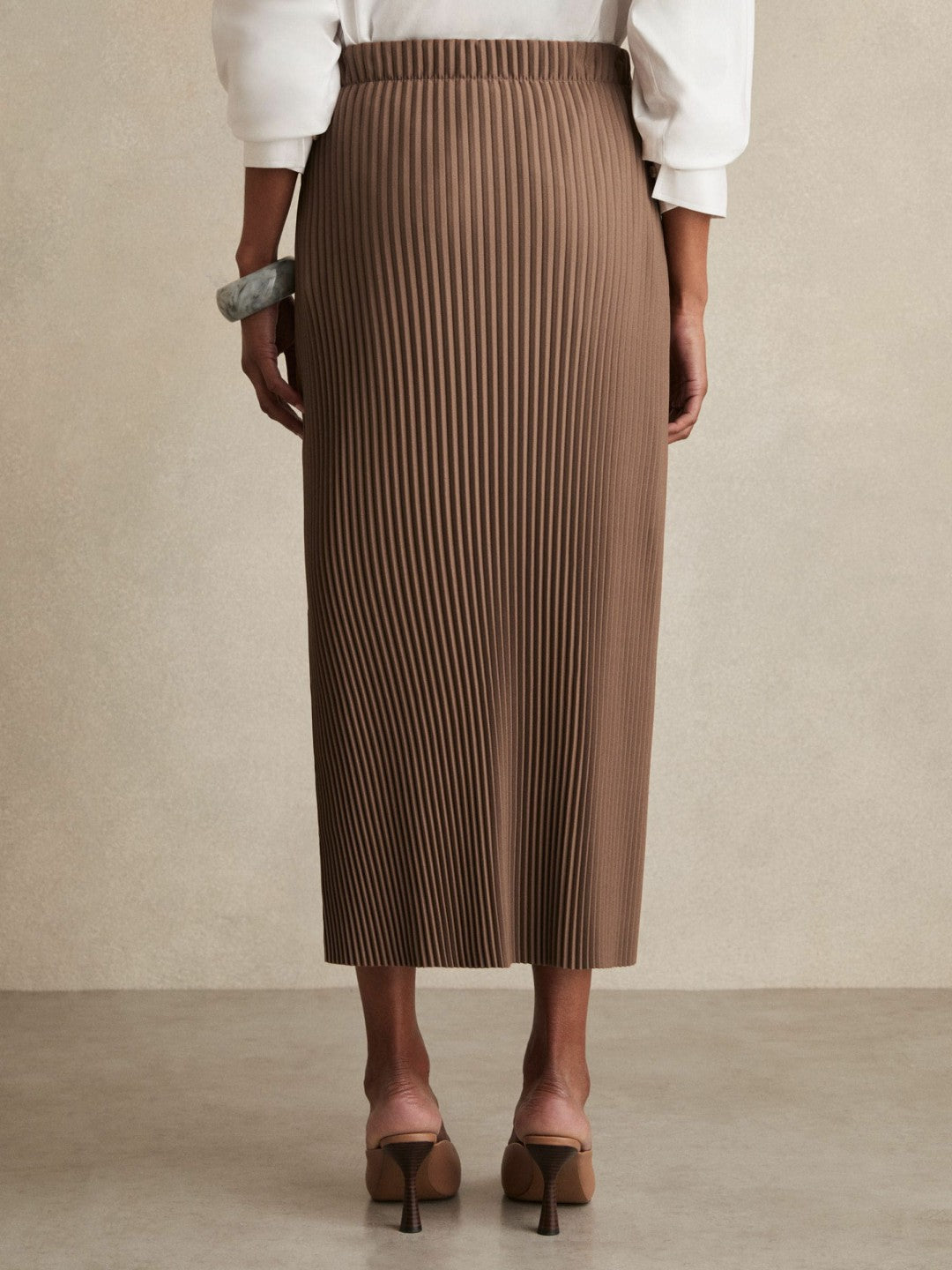 Pleated Jersey Midi Skirt in Chocolate | Reiss Women Trending