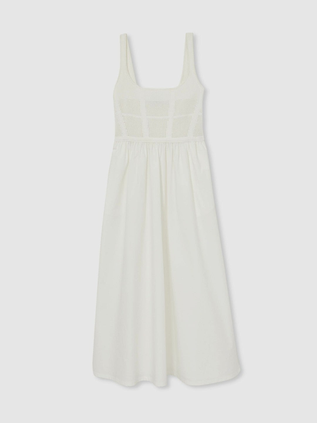 Perforated-Knit Cotton-Skirt Midi Dress in Ivory | Reiss Women Best Seller