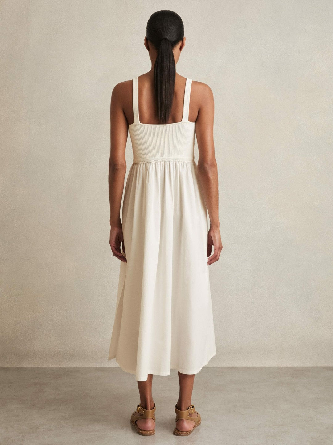 Perforated-Knit Cotton-Skirt Midi Dress in Ivory | Reiss Women Best Seller