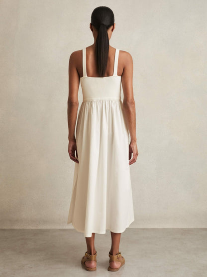 Perforated-Knit Cotton-Skirt Midi Dress in Ivory | Reiss Women Best Seller