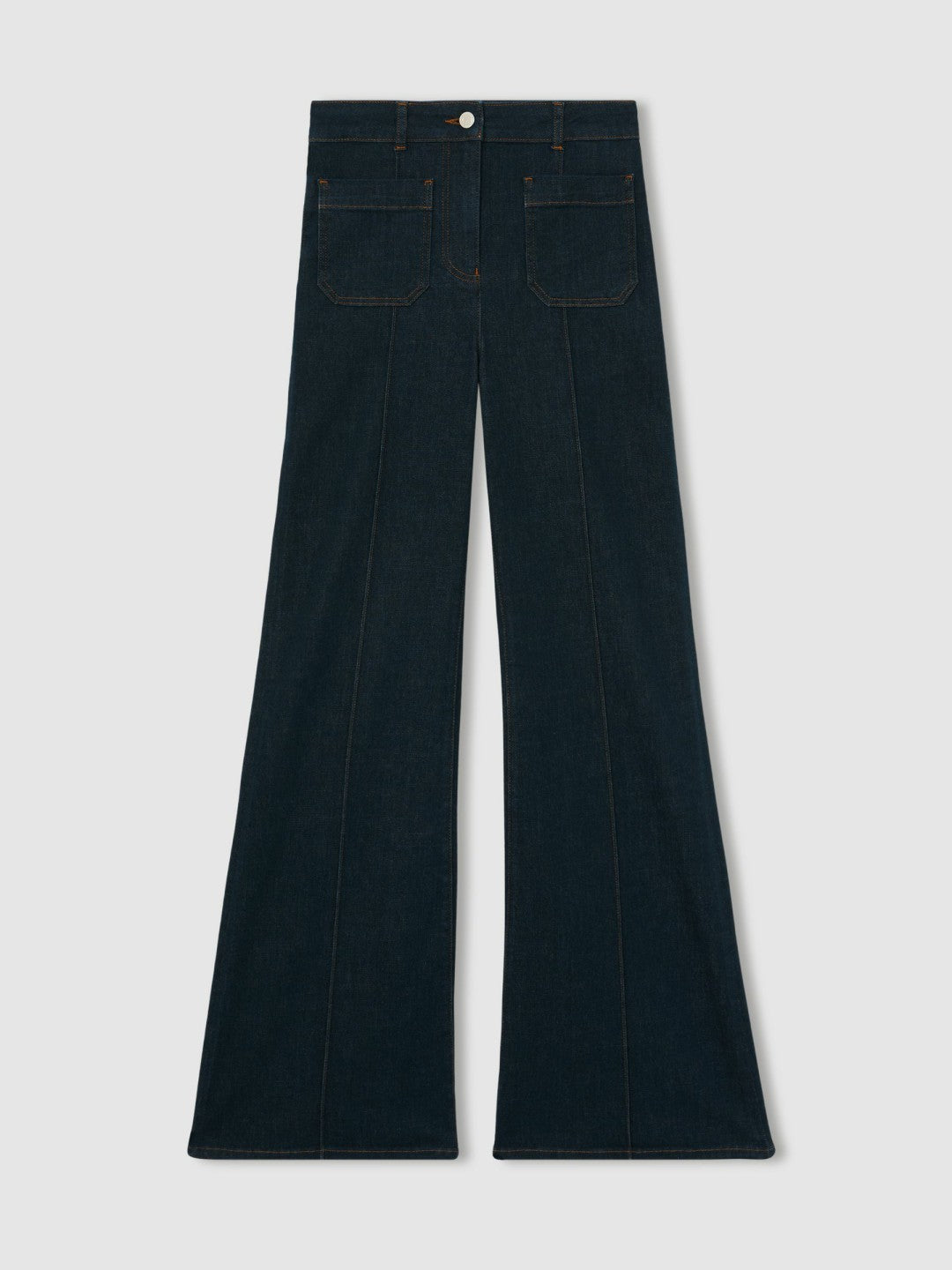 Petite Patch-Pocket Flared Jeans in Dark Blue | Reiss Women Recommended