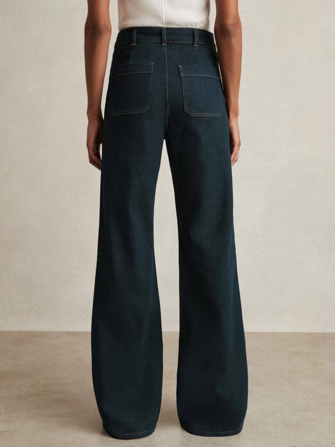 Petite Patch-Pocket Flared Jeans in Dark Blue | Reiss Women Recommended