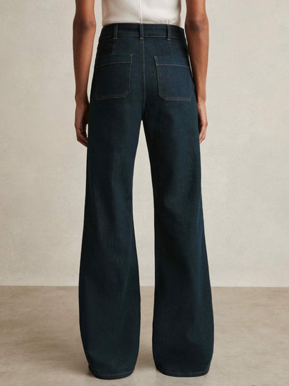 Petite Patch-Pocket Flared Jeans in Dark Blue | Reiss Women Recommended