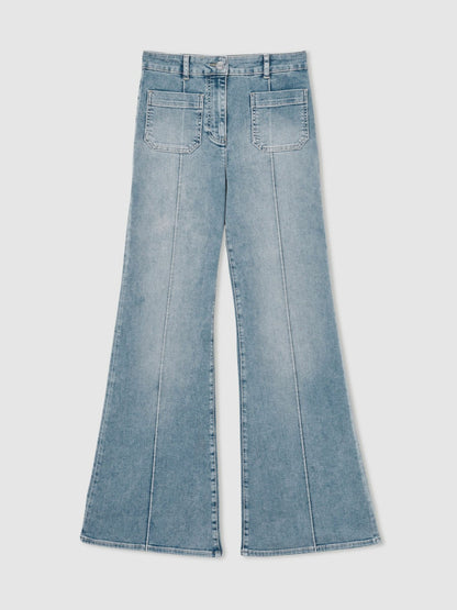 Petite Patch-Pocket Flared Jeans in Light Blue | Reiss Women Popular