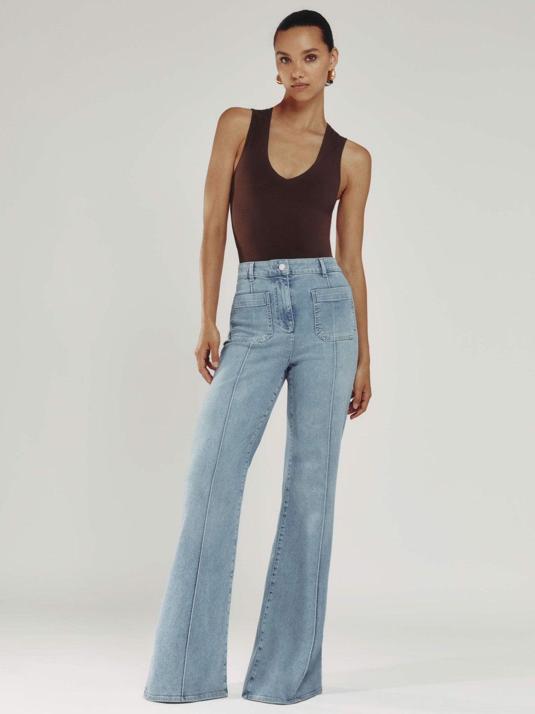 Petite Patch-Pocket Flared Jeans in Light Blue | Reiss Women Popular