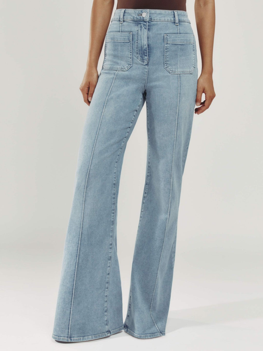 Petite Patch-Pocket Flared Jeans in Light Blue | Reiss Women Popular