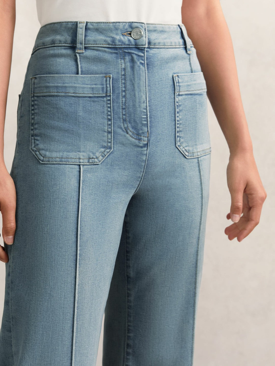 Petite Patch-Pocket Flared Jeans in Light Blue | Reiss Women Popular