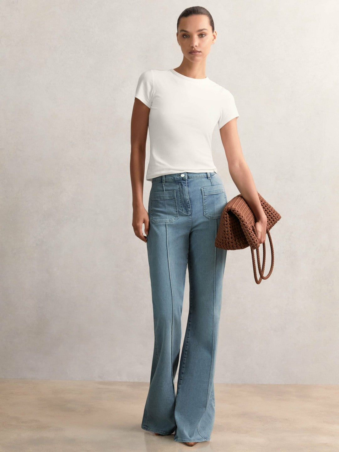 Petite Patch-Pocket Flared Jeans in Light Blue | Reiss Women Popular