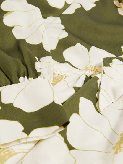 Floral Tie-Neck Swing Blouse in Ivory/Green | Reiss Women Trending