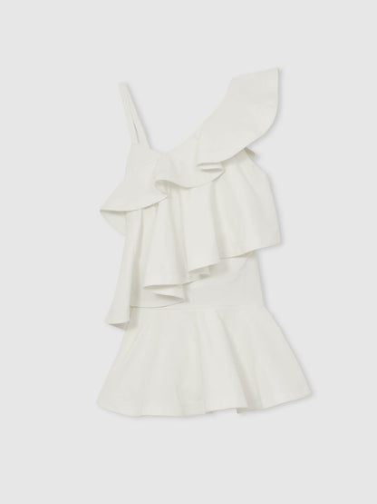 Cotton Tiered Ruffle Mini Dress in Ivory | Reiss Women Popular
