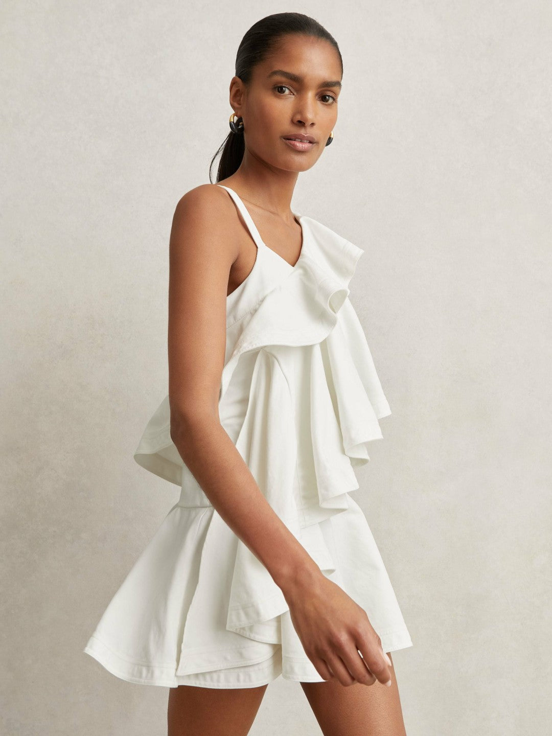 Cotton Tiered Ruffle Mini Dress in Ivory | Reiss Women Popular