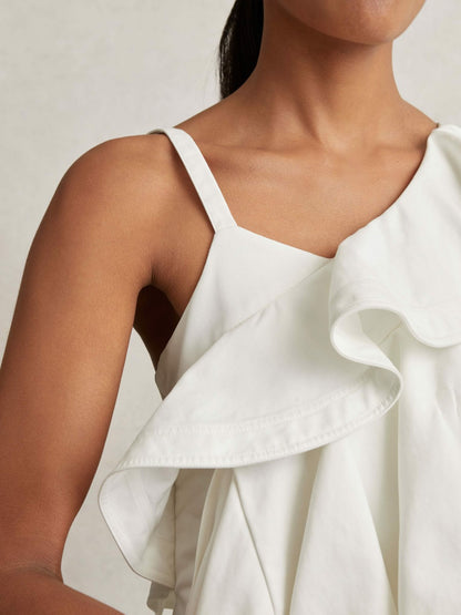 Cotton Tiered Ruffle Mini Dress in Ivory | Reiss Women Popular
