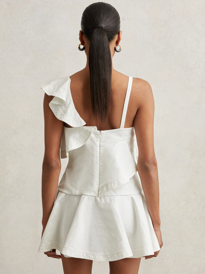 Cotton Tiered Ruffle Mini Dress in Ivory | Reiss Women Popular