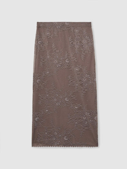 Lace Pencil Skirt in Taupe Brown | Reiss Women New