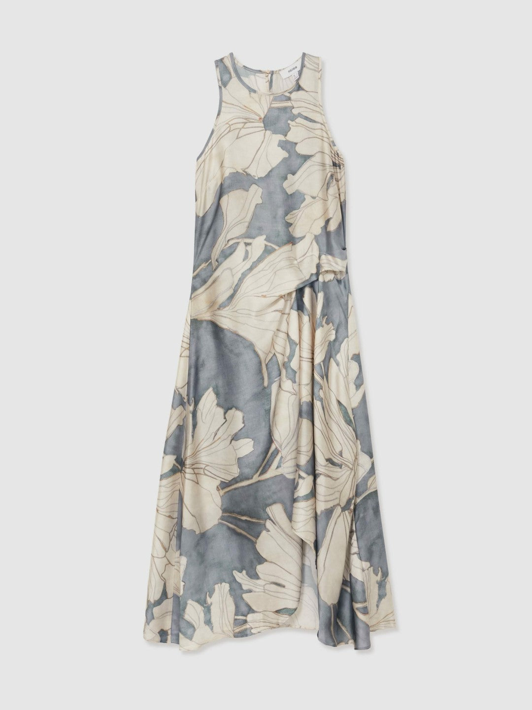 Satin Floral Drape Midi Dress in Blue | Reiss Women Exclusive