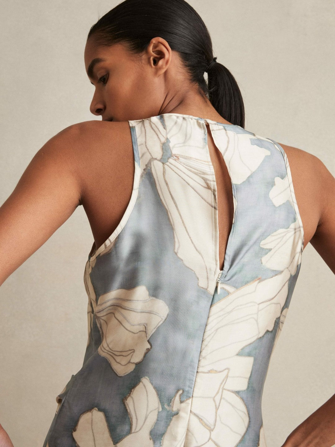 Satin Floral Drape Midi Dress in Blue | Reiss Women Exclusive