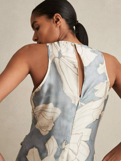 Satin Floral Drape Midi Dress in Blue | Reiss Women Exclusive