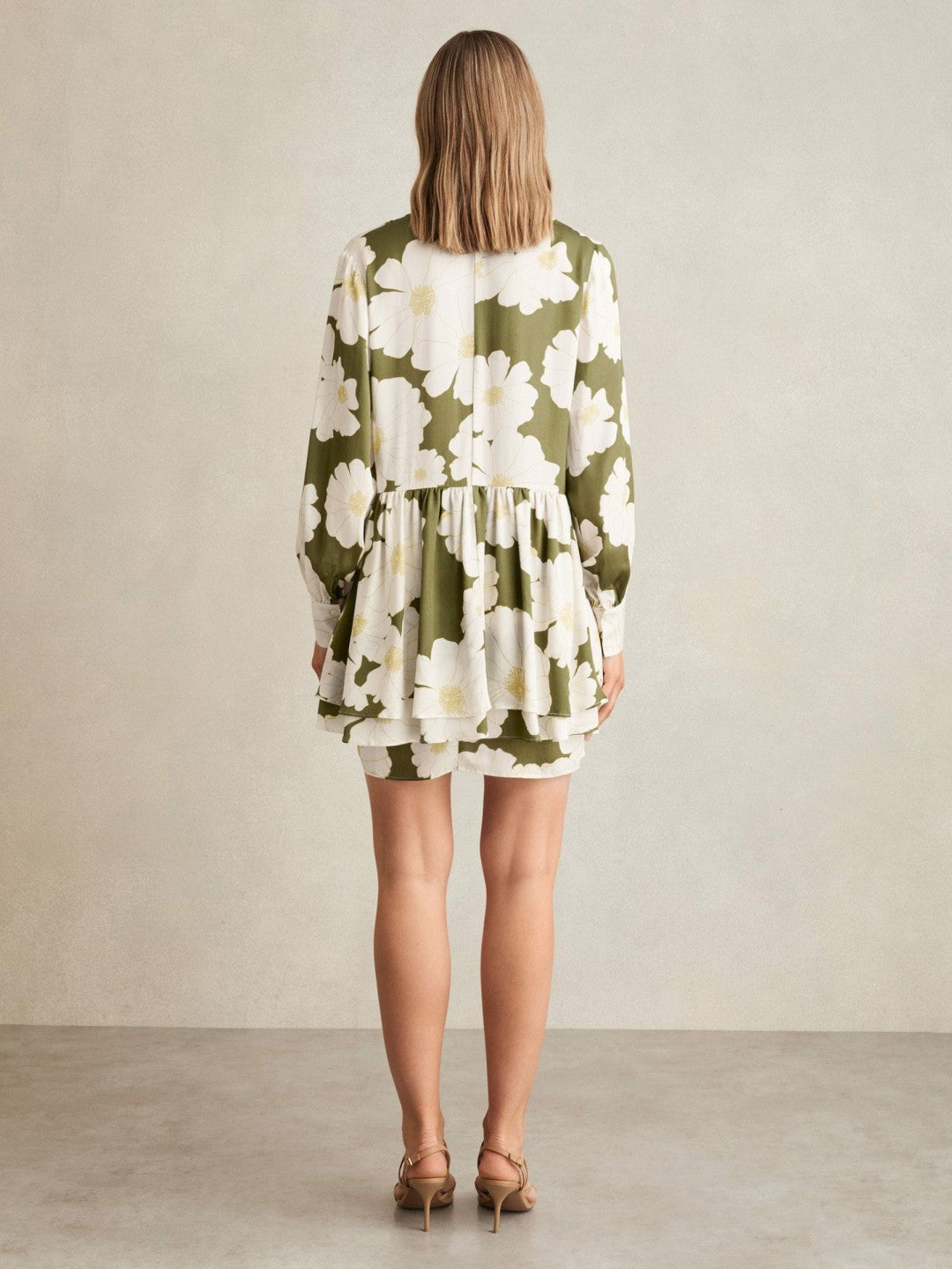 Floral Tie-Neck Swing Dress in Ivory/Green | Reiss Women Trending