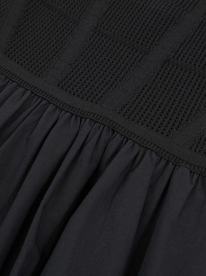 Perforated-Knit Cotton-Skirt Midi Dress in Navy | Reiss Women Exclusive