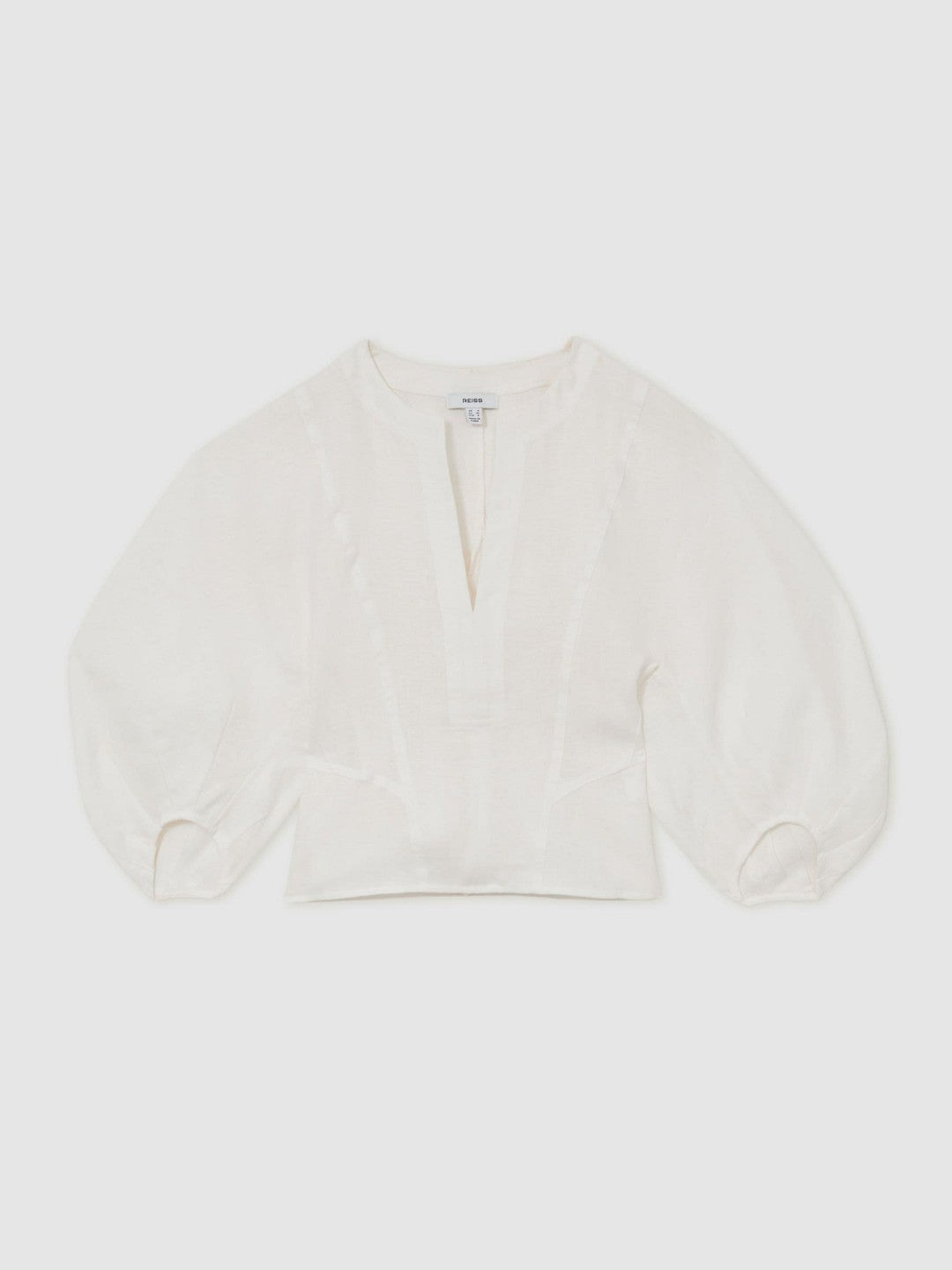 Linen Balloon-Sleeve Top in Ivory | Reiss Women Signature