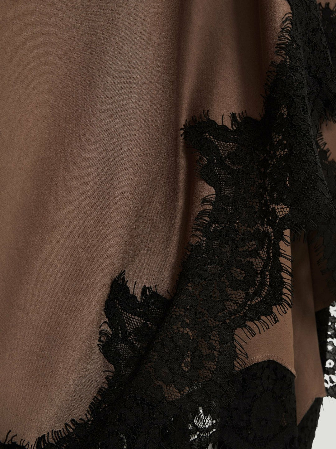 Petite Satin Drape Lace-Trim Dress in Mocha Brown | Reiss Women Premium