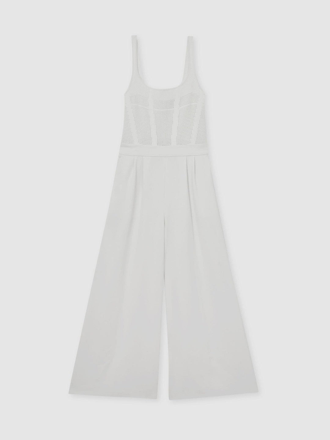 Perforated-Knit Wide-Leg Jumpsuit in Ivory | Reiss Women Premium